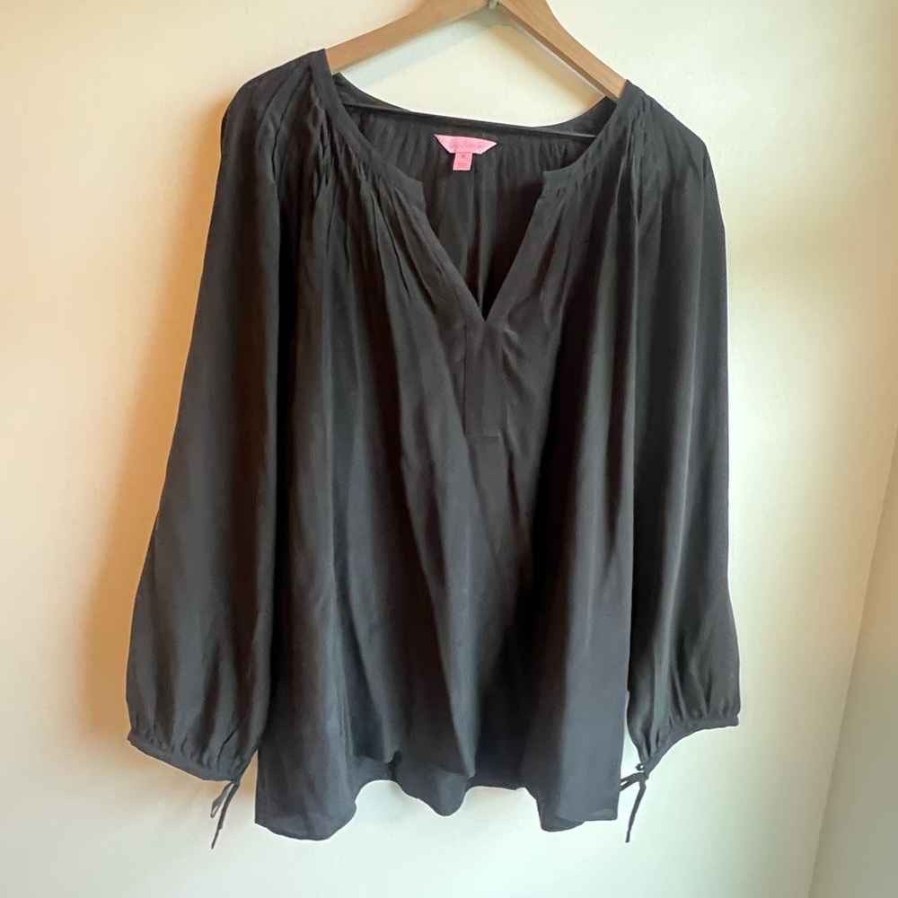 Lily Pulitzer black silk blouse size XL